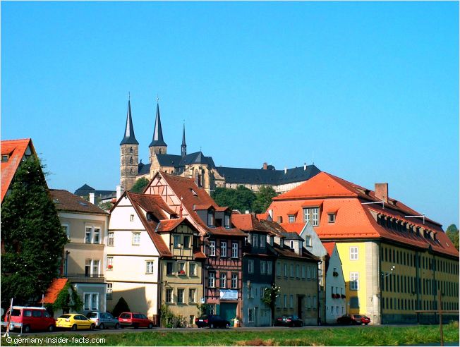 bamberg germany river regnitz and monastery st michael