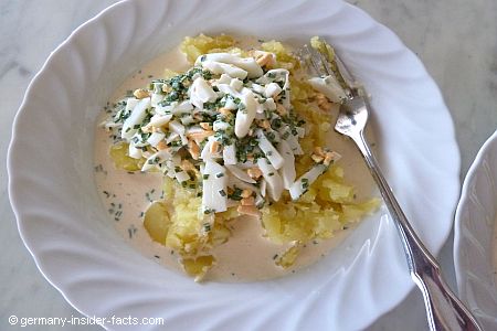 potatoes, eggs, chives sauce