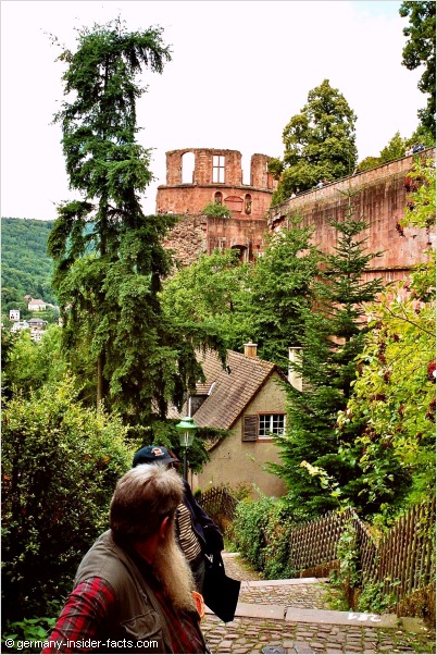 walking the stairs up to heidelberg castle