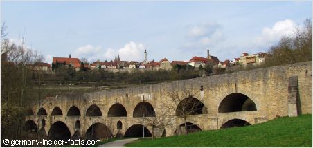 The double stone bridge across the Tauber valley in Rothenburg