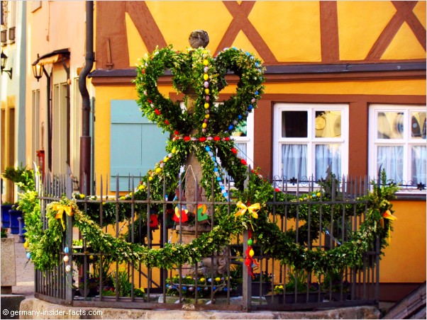 easter decoration at a fountain in rothenburg ob der tauber