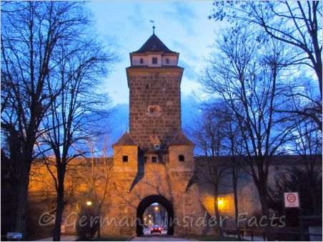 Old tower and town wall in Rothenburg