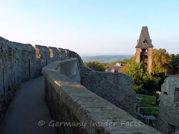 Castle wall and tower and an excellent view from Frankenstein castle Castle wall and tower and an excellent view from Frankenstein castle